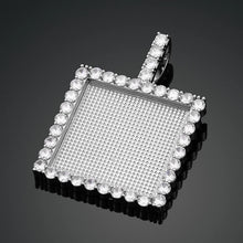 Load image into Gallery viewer, Close-up of the square pendant frame without a photo, showing the iced-out CZ halo and bail