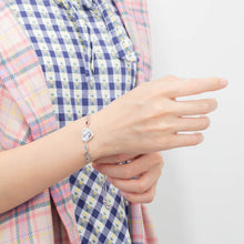 Load image into Gallery viewer, Infinity Bracelet with Photo Inside – 2 Birthstones, Engraved Name &amp; Adjustable Chain