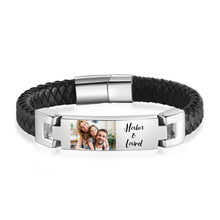 Load image into Gallery viewer, Engraved Men Photo Leather Bracelet