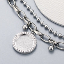 Load image into Gallery viewer, Iced out CZ halo charm on a silver bracelet shown before the photo is added