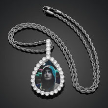 Load image into Gallery viewer, Silver personalized picture pendant in a teardrop shape on a matching chain