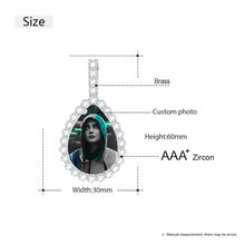 Load image into Gallery viewer, Custom teardrop photo pendant size and specifications: 60 mm tall, 30 mm wide