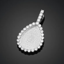 Load image into Gallery viewer, Iced out teardrop pendant frame without a photo, showing the CZ halo and bail
