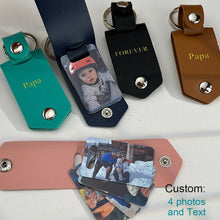 Load image into Gallery viewer, Leather photo keychains in teal, navy, black, brown and pink holding up to 4 custom photos