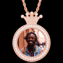 Load image into Gallery viewer, Medallion Memory Picture Crown Pendant Necklace Rose Gold Front View