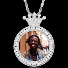 Load image into Gallery viewer, Medallion Memory Picture Crown Pendant Necklace silver plated Front View