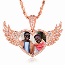 Load image into Gallery viewer, 14k rose gold-plated memorial heart necklace with picture and wings