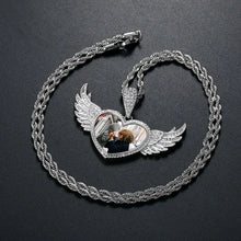 Load image into Gallery viewer, Picture necklace with wings on a gold rope chain