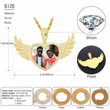 Load image into Gallery viewer, Heart pendant with wings size: 40 x 55 mm, 18 g, brass with AAA+ CZ stones