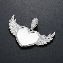 Load image into Gallery viewer, Iced-out CZ heart pendant with wings before the photo is added