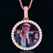 Load image into Gallery viewer, 18K rose gold plated photo medallion with a picture inside and CZ halo