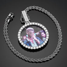 Load image into Gallery viewer, Gold photo medallion on a chain, memorial necklace with picture