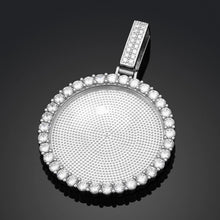 Load image into Gallery viewer, Iced-out photo medallion shown without a picture, CZ halo and bail