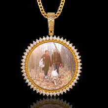 Load image into Gallery viewer, Chain with picture inside for men, 14k gold-plated round photo pendant with iced-out CZ halo