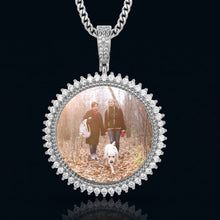 Load image into Gallery viewer, Silver photo pendant for men with a custom picture inside and clear CZ stones
