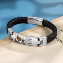 Load image into Gallery viewer, Engraved Men Photo Leather Bracelet