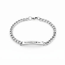 Load image into Gallery viewer, Silver rhodium plated curb chain bar bracelet with engraved names