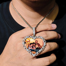 Load image into Gallery viewer, Man wearing iced out heart photo necklace on 22 inch chain