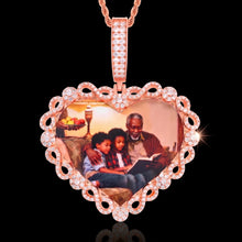 Load image into Gallery viewer, Rose Gold plated heart photo pendant with CZ stones