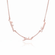 Load image into Gallery viewer, Rose gold personalized necklace with children's names on a delicate chain
