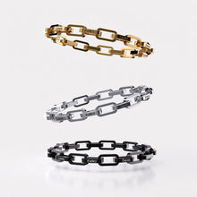 Load image into Gallery viewer, Mens customizable bracelet shown in gold, silver and black stainless steel