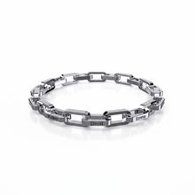 Load image into Gallery viewer, Silver stainless steel personalized mens bracelet with names engraved on the paperclip links