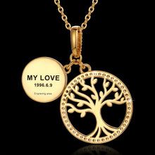 Load image into Gallery viewer, Rose gold plated family tree pendant necklace back view