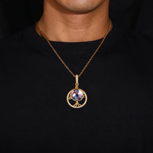 Load image into Gallery viewer, Man wearing gold tree of life necklace with picture on a rope chain