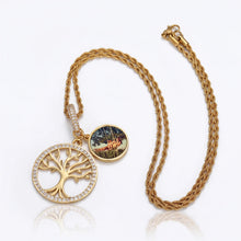 Load image into Gallery viewer, Gold family tree pendant with custom photo on a rope chain