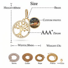 Load image into Gallery viewer, Family tree pendant size guide: 58 mm tall and wide, 13 g