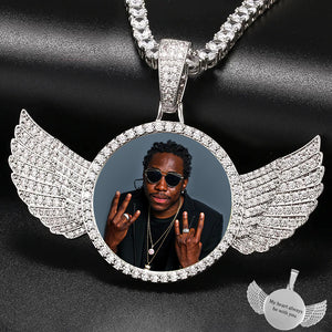 14K Gold Custom Picture Pendant With Wings Necklace