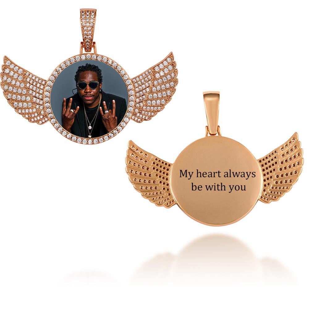 14K Gold Custom Picture Pendant With Wings Necklace