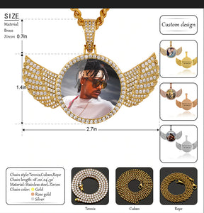 14K Gold Plated Custom Angel Wings Picture Pendant Necklace