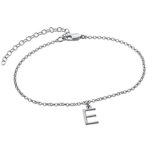 14k Gold Plated Ankle Bracelet with Initial Letter with silver color