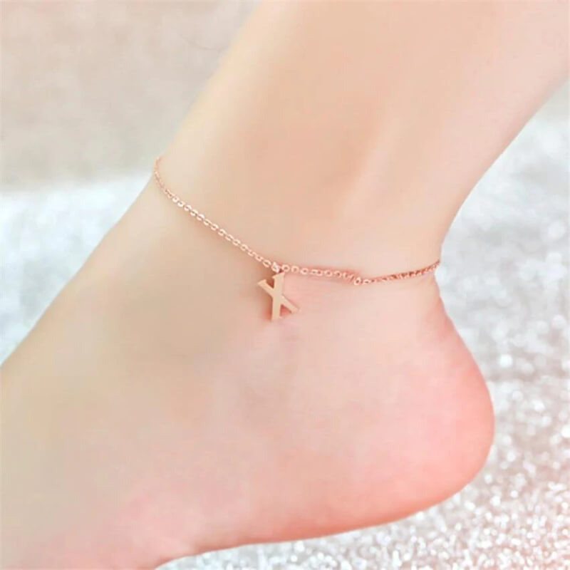 14k Gold Plated Gold Anklet With Initial Anklet With Initial In