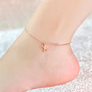 14k Gold Plated Ankle Bracelet with Initial Letter with rose gold color