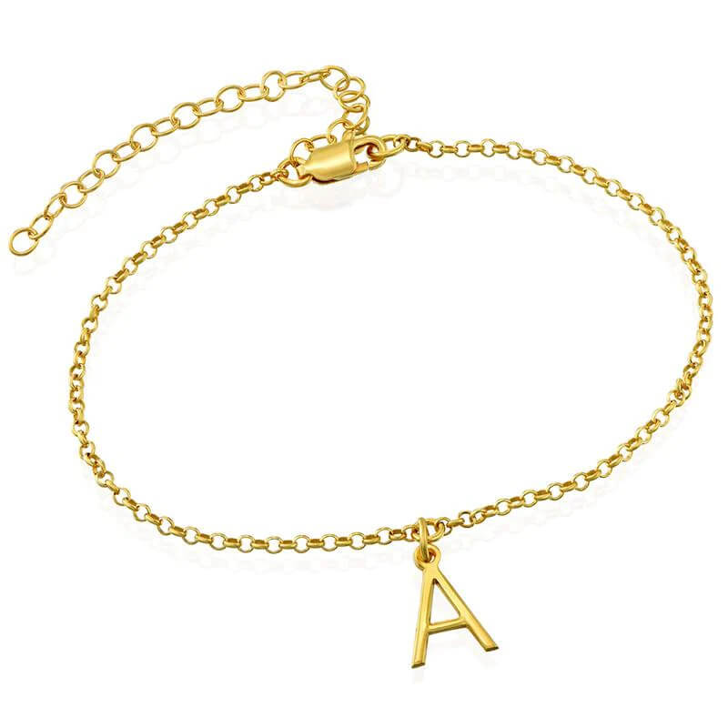 14k Gold Plated Ankle Bracelet with Initial Letter