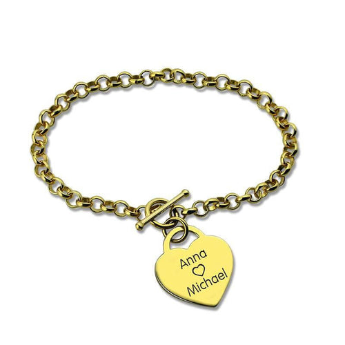 14k Gold Plated Charm Heart Bracelet With Gold Color