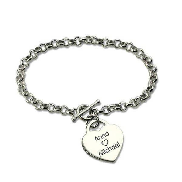 14k Gold Plated Charm Heart Bracelet With Silver Color