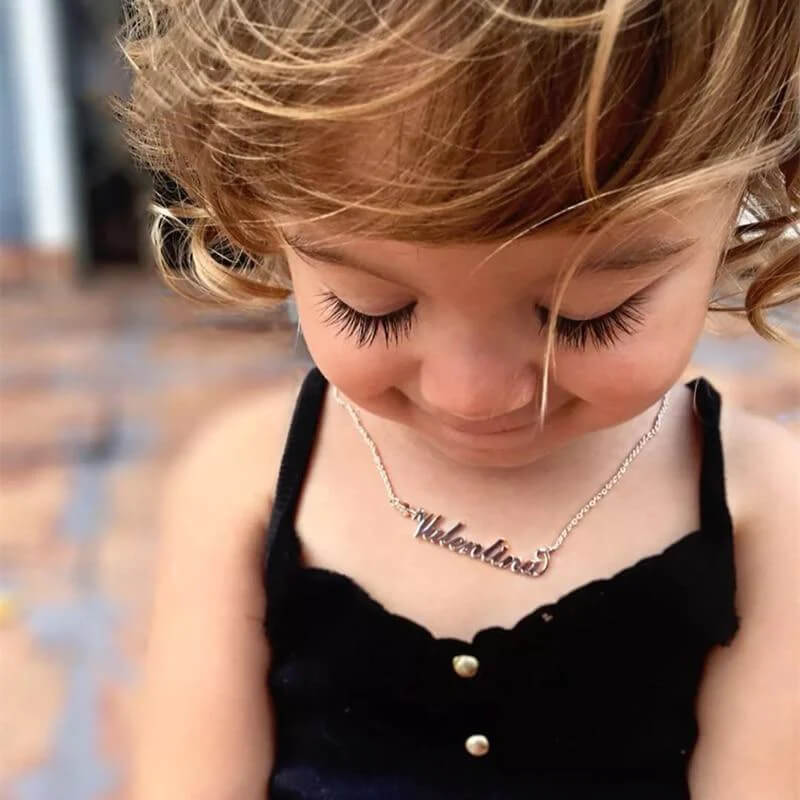 GOLD PAPER CLIP CHAIN LINK BABY GIRL NAME PLATE PENDANT LAYER NECKLACE SET  | eBay