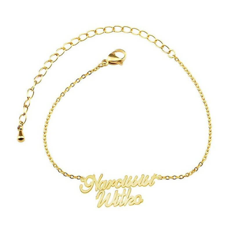 14k Gold Plated Custom Two Name Bracelet For Her With Gold Color