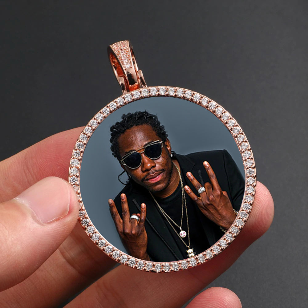 14k Gold Pendant Photo Engraved Medallion Necklace