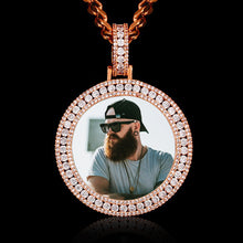 Load image into Gallery viewer, Rose gold custom photo pendant necklace for men with a CZ halo