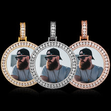 Load image into Gallery viewer, Three personalized pendants for men in gold, silver and rose gold with the same photo