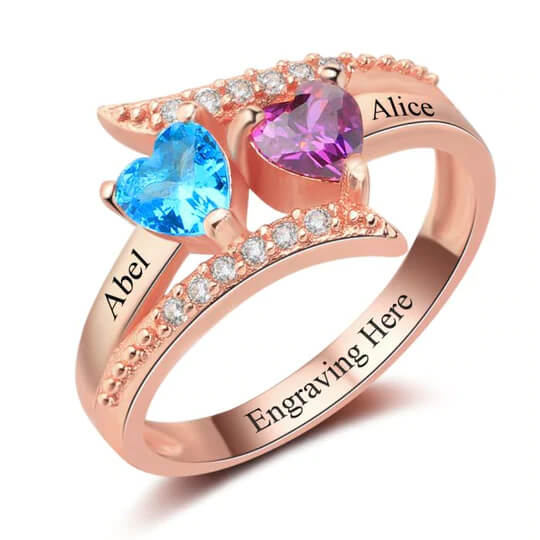 925 Sterling Silver Heart Birthstone Ring- Personalized Ring For Women
