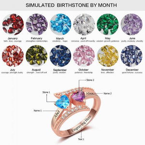 925 Sterling Silver Heart Birthstone Ring- Personalized Ring For Women