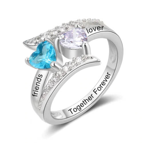 925 Sterling Silver Heart Birthstone Ring- Personalized Ring For Women