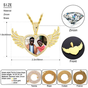 14k Gold Plated Memorial Necklace With Picture And Wings