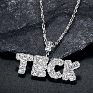 Baguette Letters Custom Name Necklace For Men With Silver Color