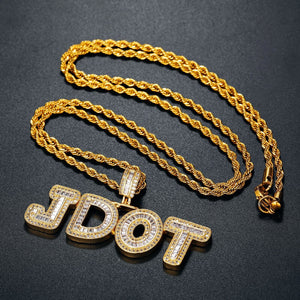 Baguette Letters Custom Name Necklace For Men With Rope Chain And Gold Color